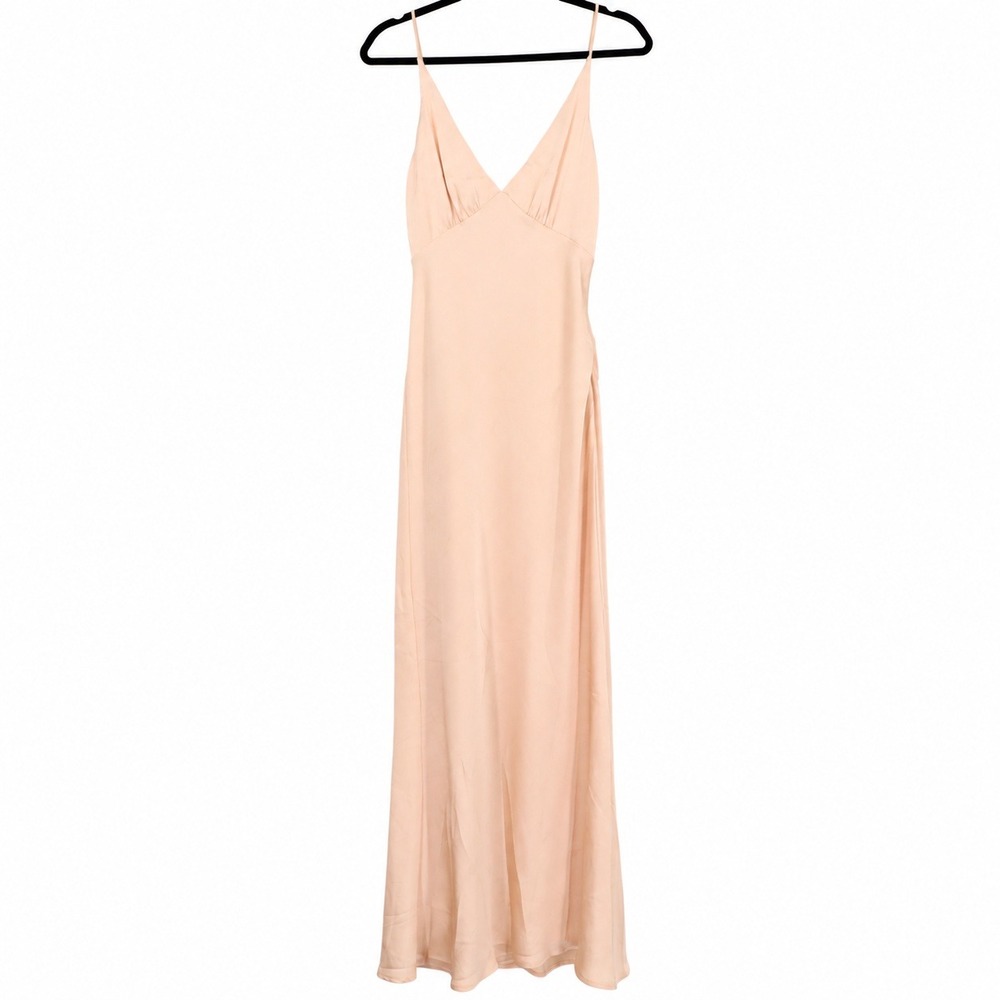 Billy J Women's Ziah Maxi Dress Champagne Pink V-Neck Ruched Bust Size 8 NEW